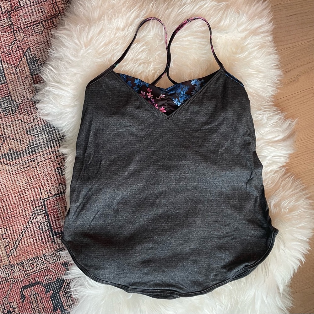 Lululemon old school layered yoga top with built in bra. Size 10. Like New.